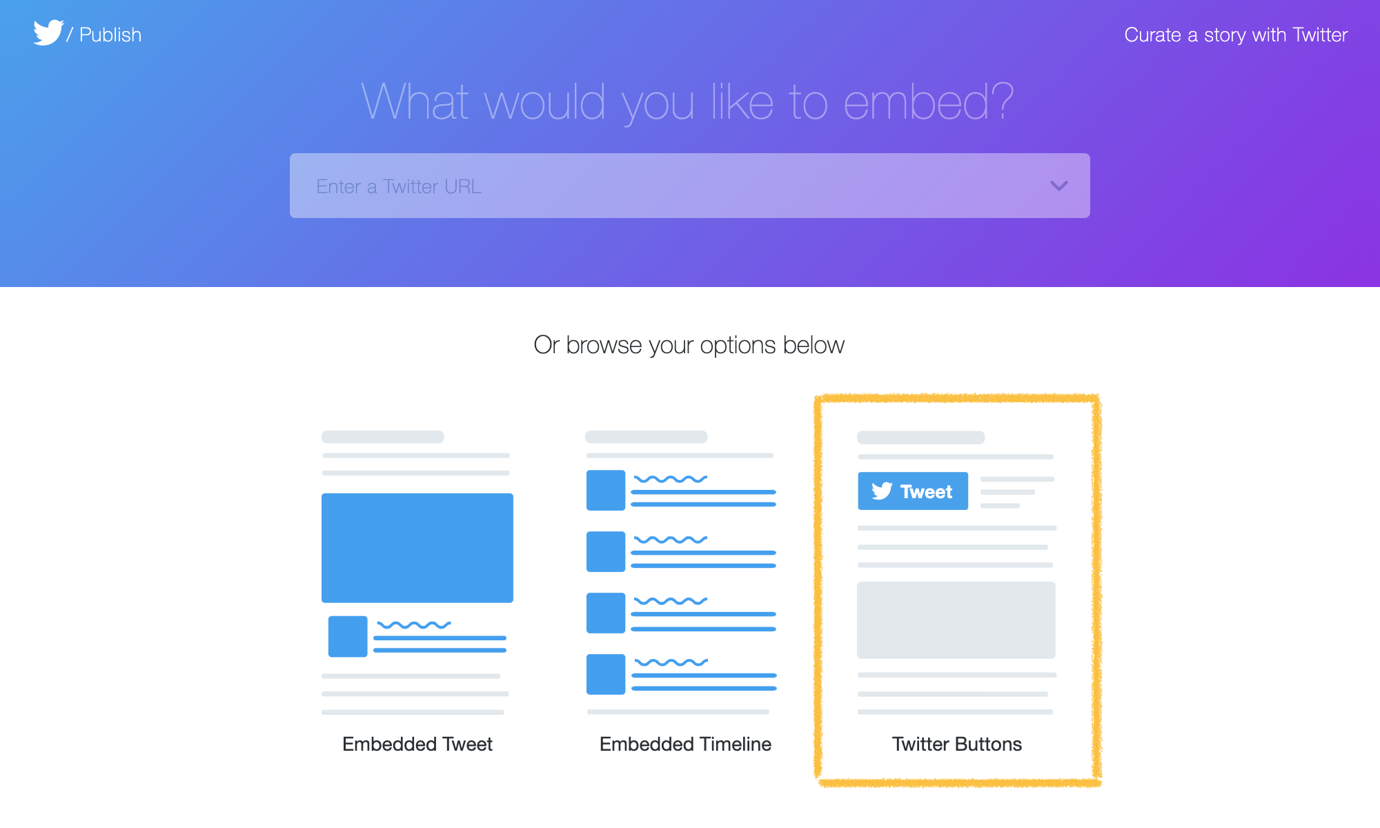 Twitter Publishのページから「Twitter Buttons」を選択